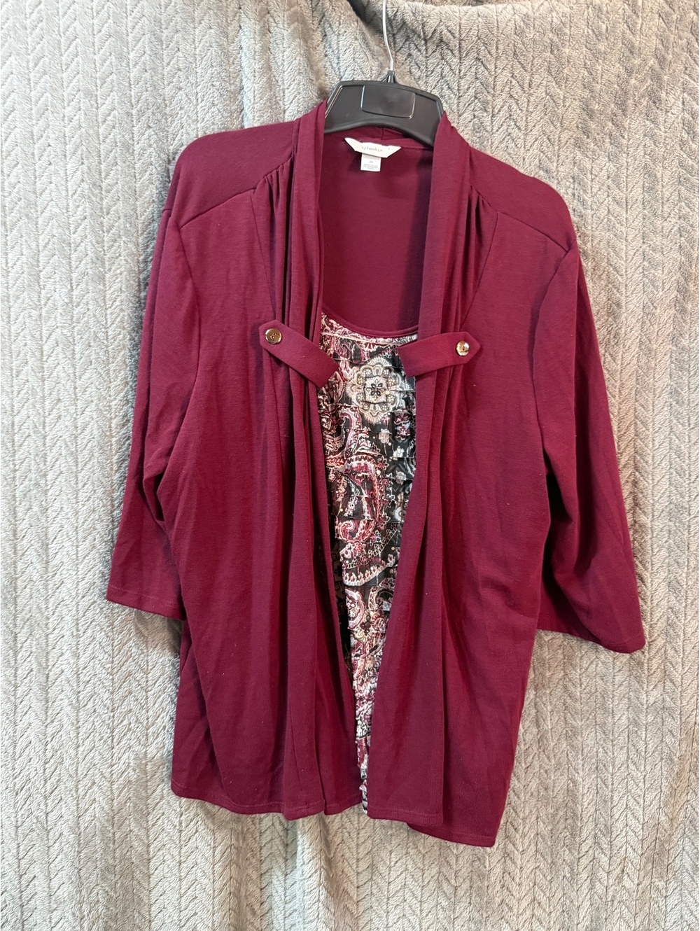 CJ Banks Burgundy 3X Open Front Cardigan with Button Detail